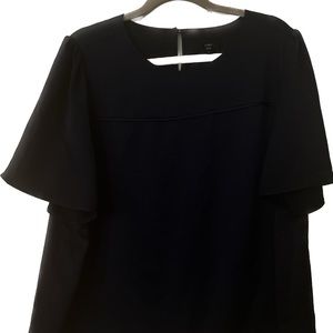 J Crew Short Sleeve Navy Blue Satin Blouse